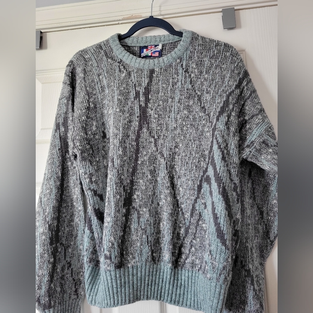 Vintage Euroclub Men's Sweater Alpaca Wool Blend Size M Green Textured Ugly